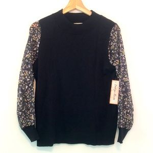 Black Mock Neck Sweater Sheer Sleeve